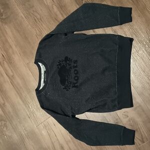 Roots Athletics Black Heathered Cotton Sweatshirt W/ Velvet Beaver Logo A28